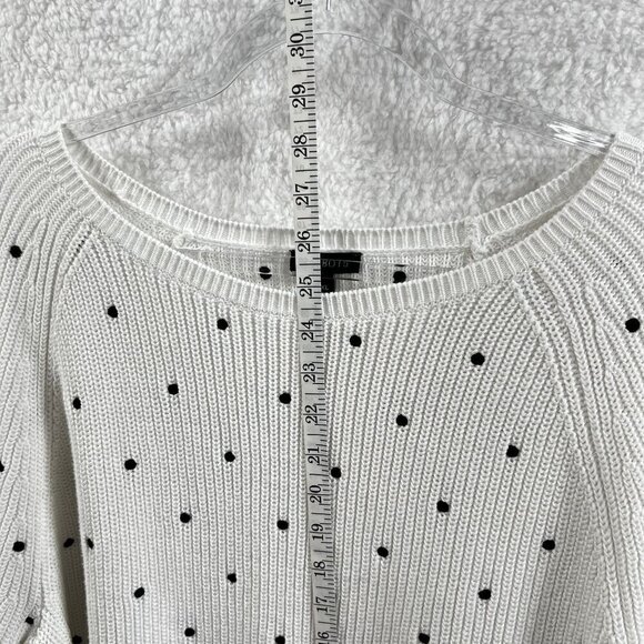 Talbots XL Womens 100% Pima Cotton White Black Polka Dot Ribbed PullOver Sweater - Picture 11 of 15